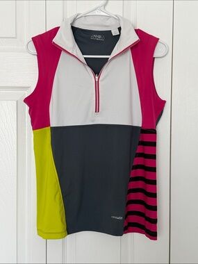 Cutter & Buck Annika Colorblock Sleeveless Golf Top in White, Pink & Charcoal